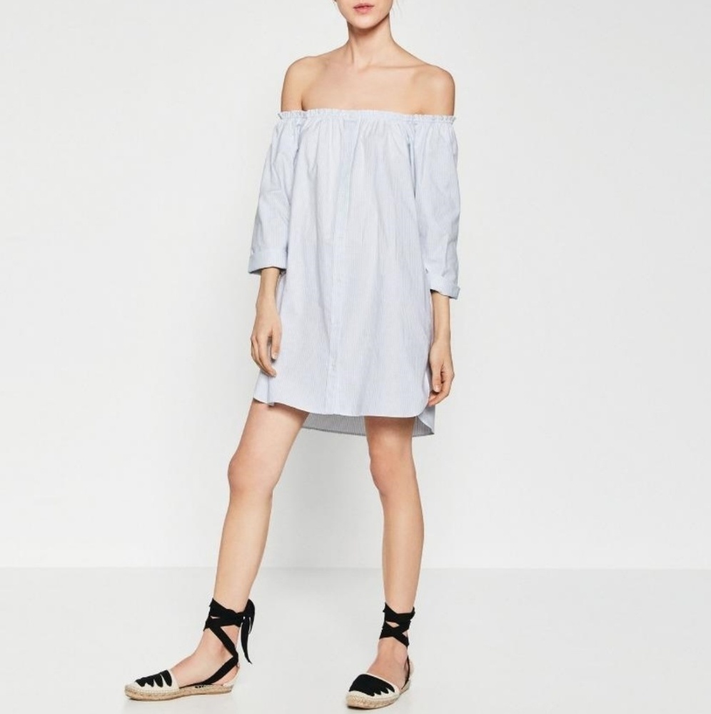 ZARA Striped Off the Shoulder Dress